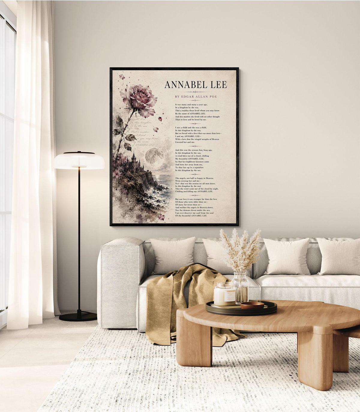 Annabel Lee Poem Print by Edgar Allan Poe | Romantic Gothic Wall Art | Vintage Coastal Literature Decor | Book Lover Gift