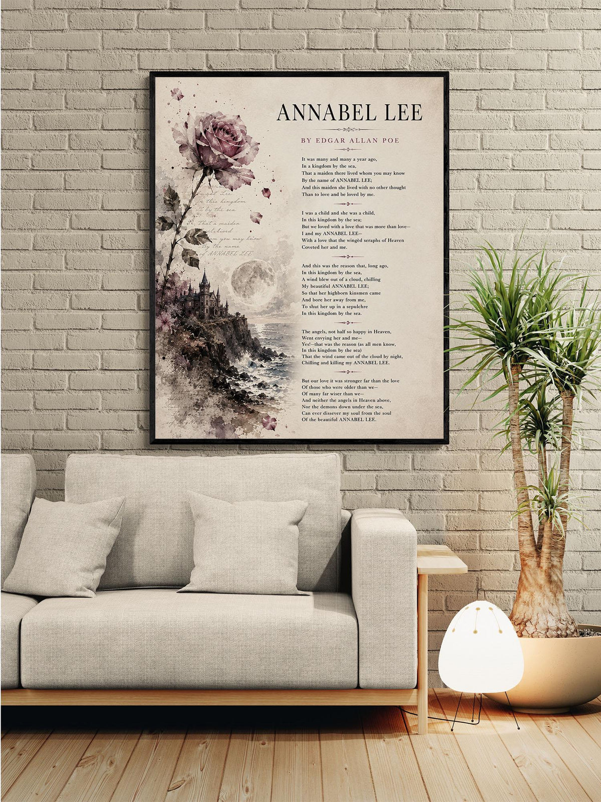 Annabel Lee Poem Print by Edgar Allan Poe | Romantic Gothic Wall Art | Vintage Coastal Literature Decor | Book Lover Gift