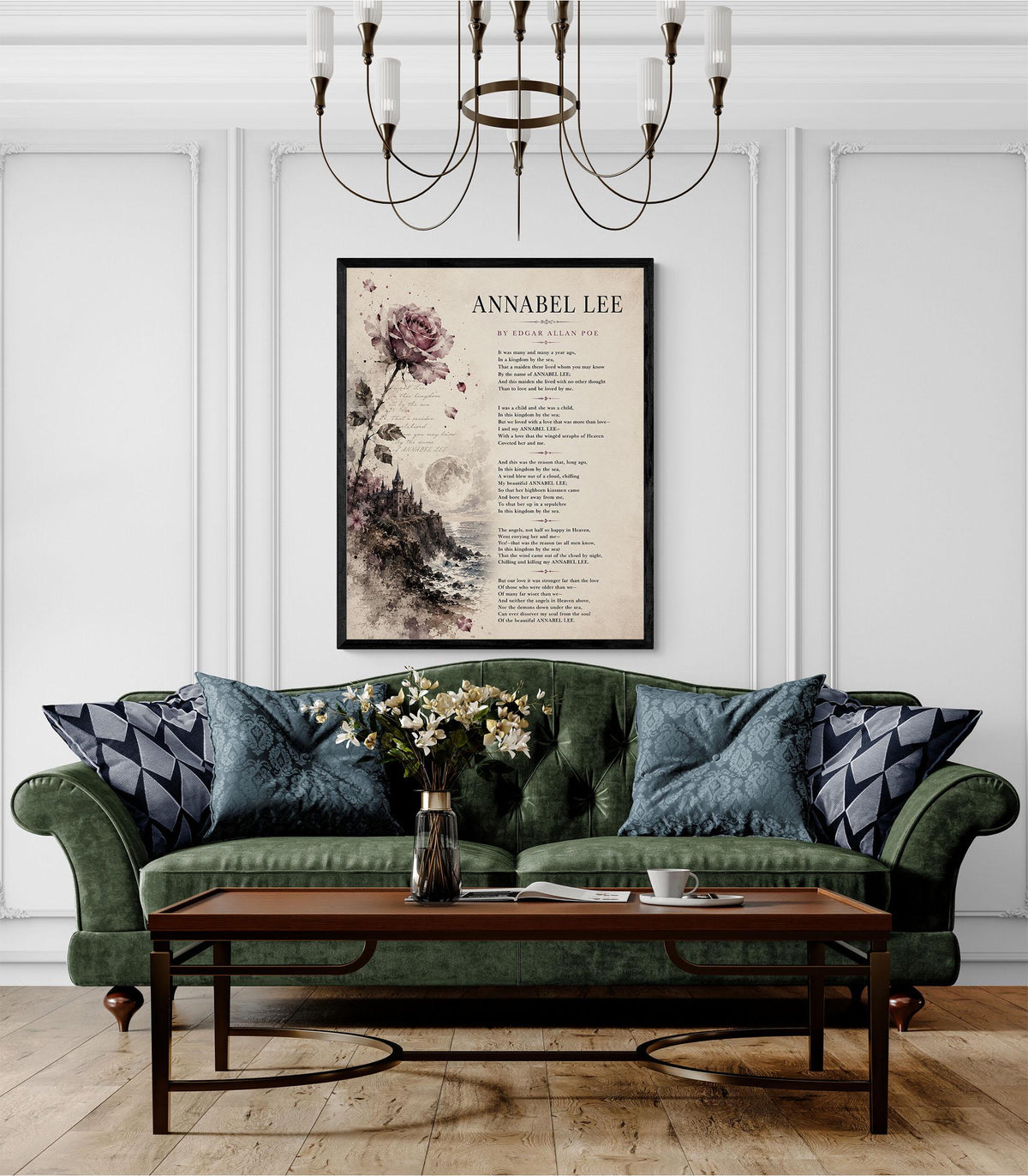 Annabel Lee Poem Print by Edgar Allan Poe | Romantic Gothic Wall Art | Vintage Coastal Literature Decor | Book Lover Gift