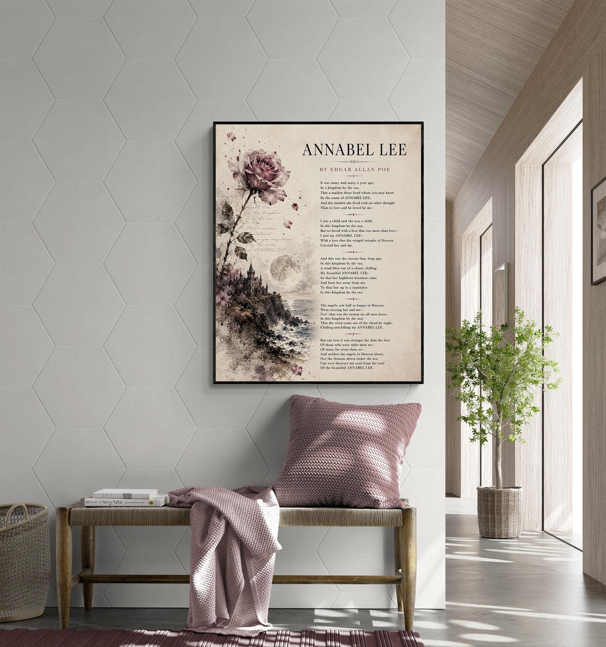Annabel Lee Poem Print by Edgar Allan Poe | Romantic Gothic Wall Art | Vintage Coastal Literature Decor | Book Lover Gift