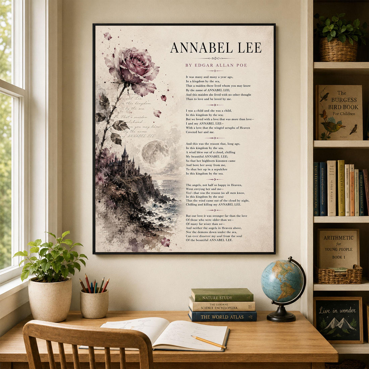 Annabel Lee Poem Print by Edgar Allan Poe | Romantic Gothic Wall Art | Vintage Coastal Literature Decor | Book Lover Gift