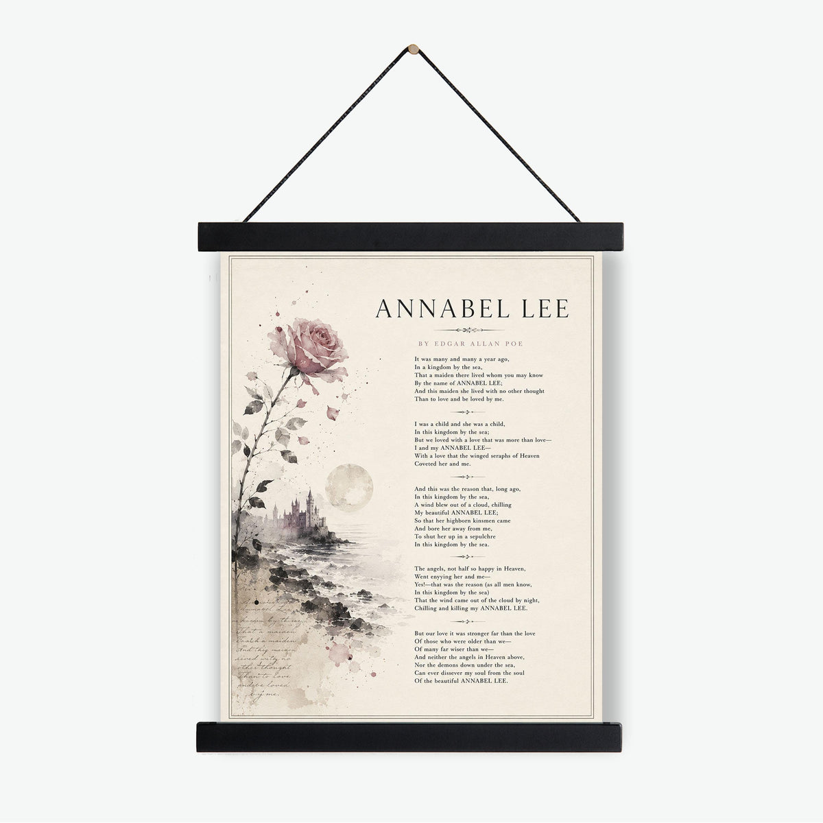 Annabel Lee Poem Print by Edgar Allan Poe | Romantic Gothic Wall Art | Vintage Coastal Literature Decor | Book Lover Gift | Poetry lover