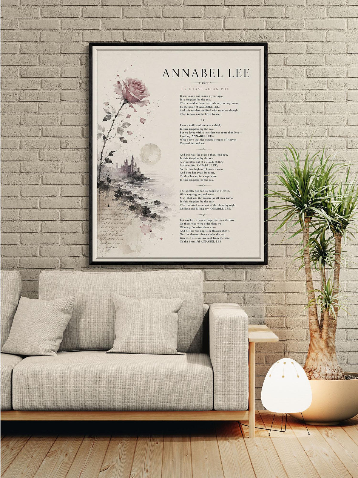 Annabel Lee Poem Print by Edgar Allan Poe | Romantic Gothic Wall Art | Vintage Coastal Literature Decor | Book Lover Gift | Poetry lover