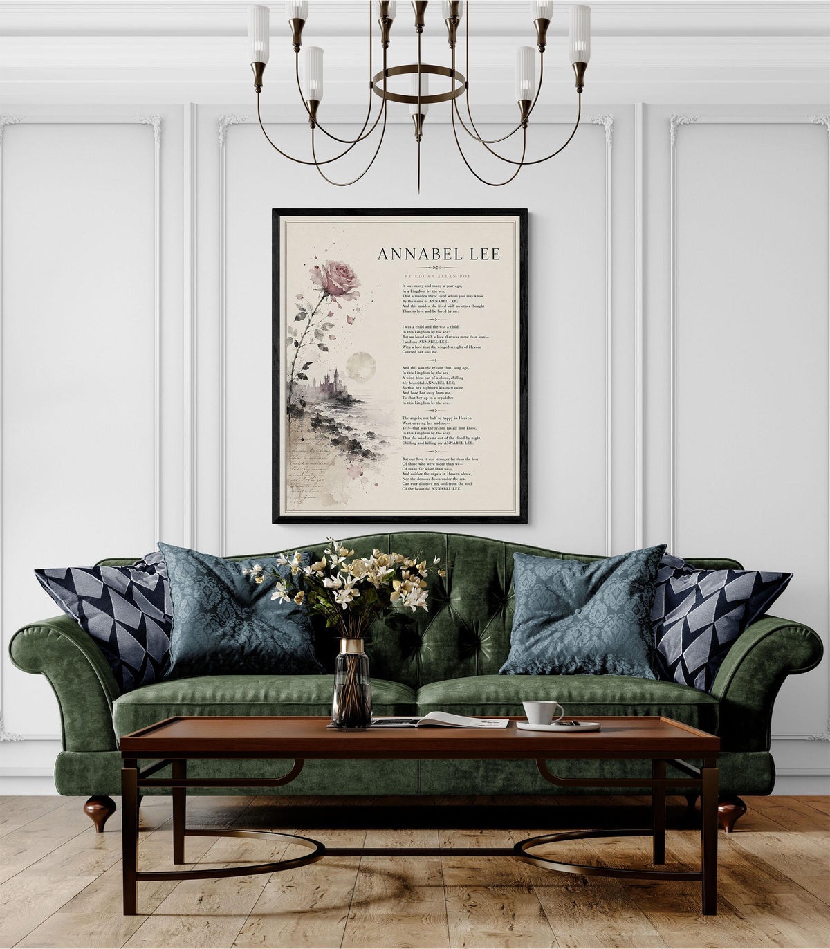 Annabel Lee Poem Print by Edgar Allan Poe | Romantic Gothic Wall Art | Vintage Coastal Literature Decor | Book Lover Gift | Poetry lover