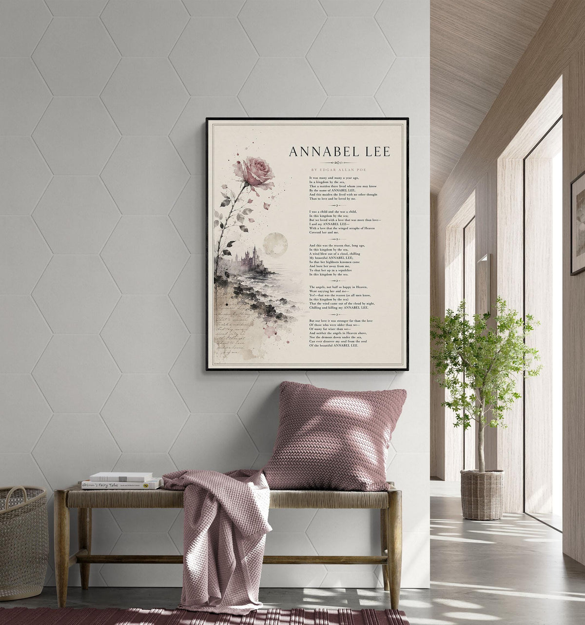 Annabel Lee Poem Print by Edgar Allan Poe | Romantic Gothic Wall Art | Vintage Coastal Literature Decor | Book Lover Gift | Poetry lover