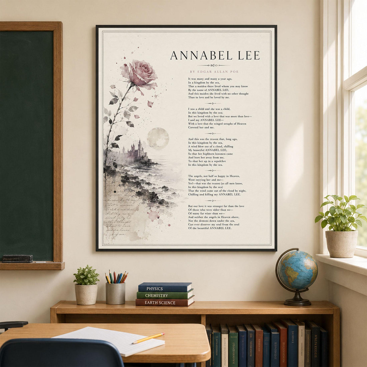 Annabel Lee Poem Print by Edgar Allan Poe | Romantic Gothic Wall Art | Vintage Coastal Literature Decor | Book Lover Gift | Poetry lover