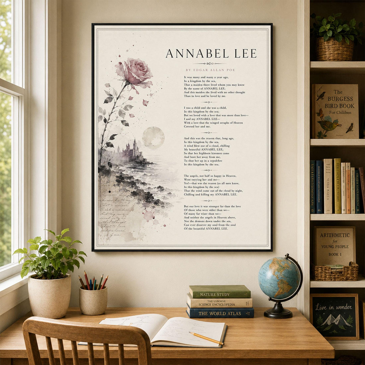 Annabel Lee Poem Print by Edgar Allan Poe | Romantic Gothic Wall Art | Vintage Coastal Literature Decor | Book Lover Gift | Poetry lover