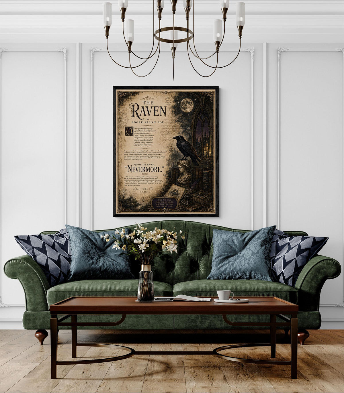 The Raven Print by Edgar Allan Poe | Gothic Literature Wall Art | Dark Academia Poem Decor | Raven Artwork | Book Lover Gift
