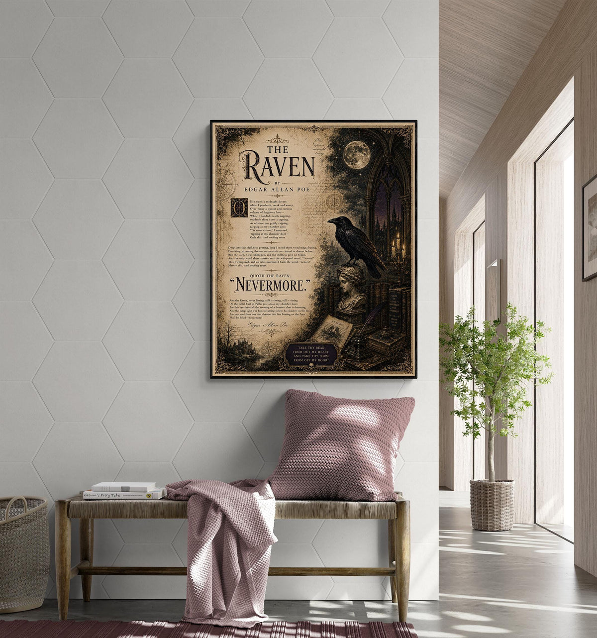 The Raven Print by Edgar Allan Poe | Gothic Literature Wall Art | Dark Academia Poem Decor | Raven Artwork | Book Lover Gift