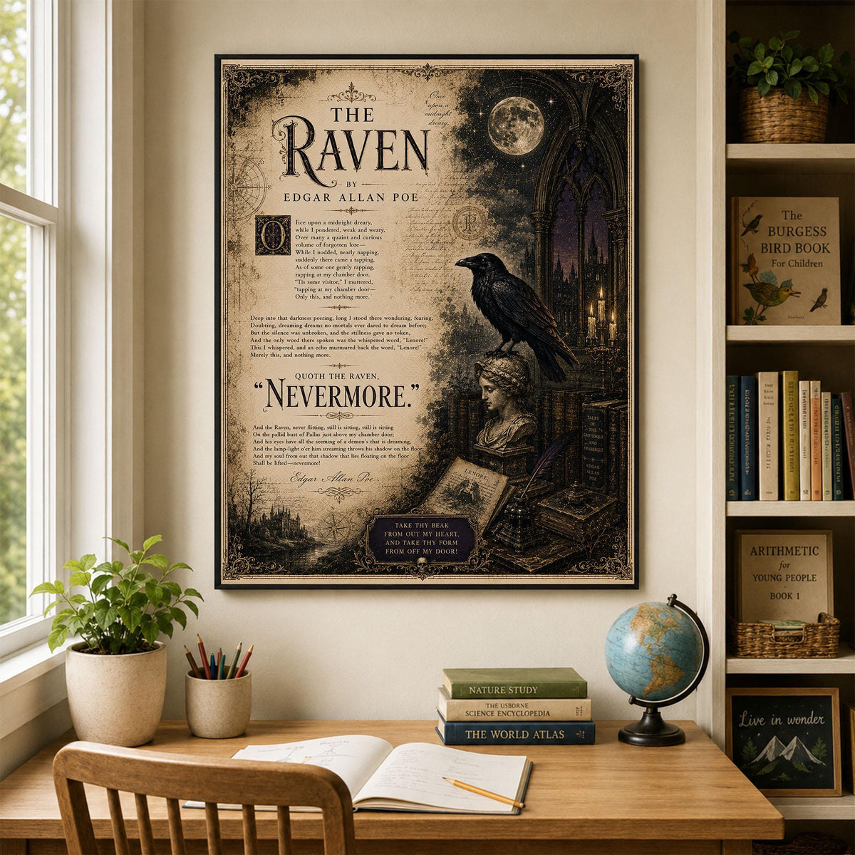 The Raven Print by Edgar Allan Poe | Gothic Literature Wall Art | Dark Academia Poem Decor | Raven Artwork | Book Lover Gift