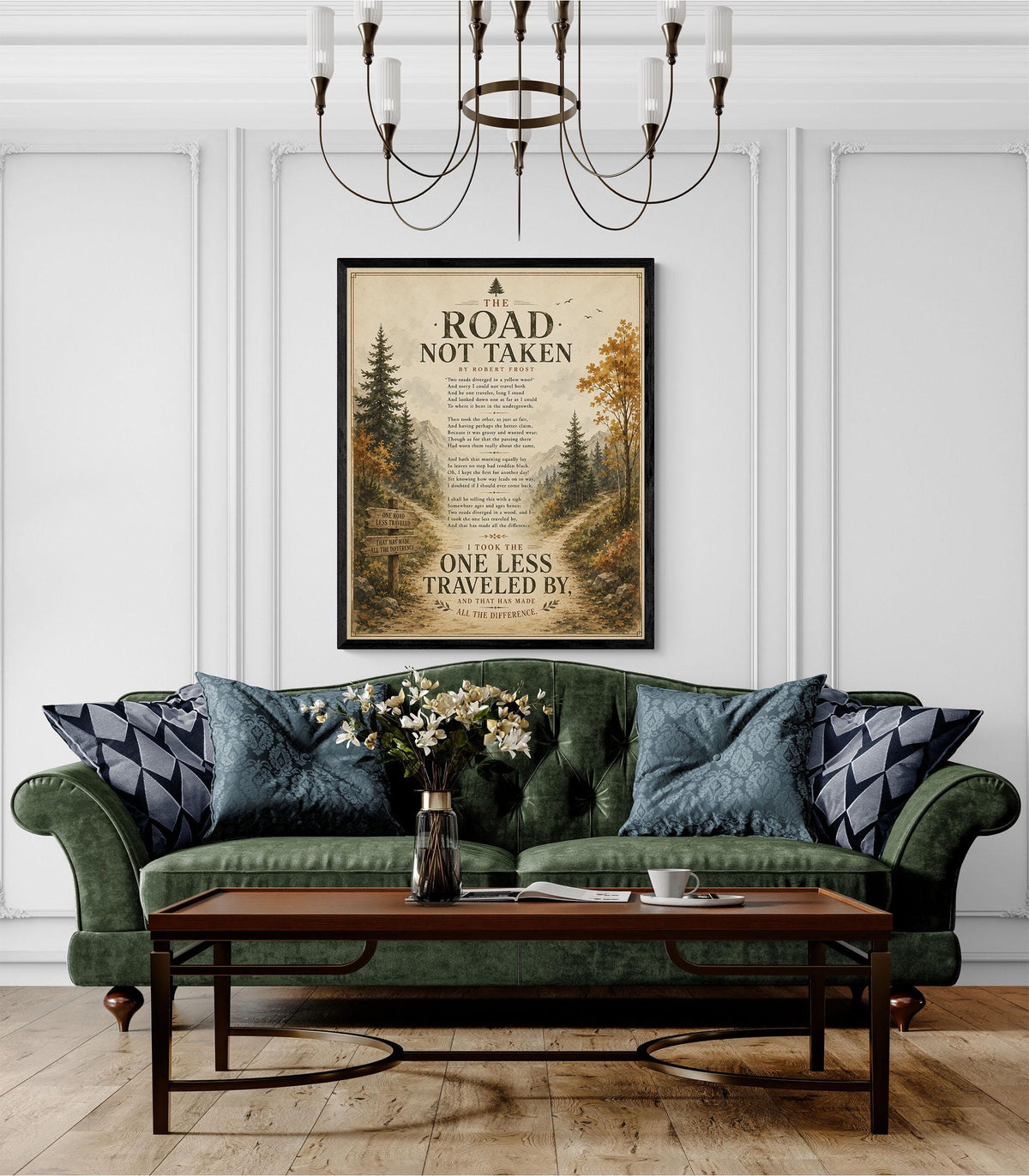 The Road Not Taken Print by Robert Frost | Inspirational Poem Wall Art | Rustic Landscape Literature Decor | Book Lover Gift