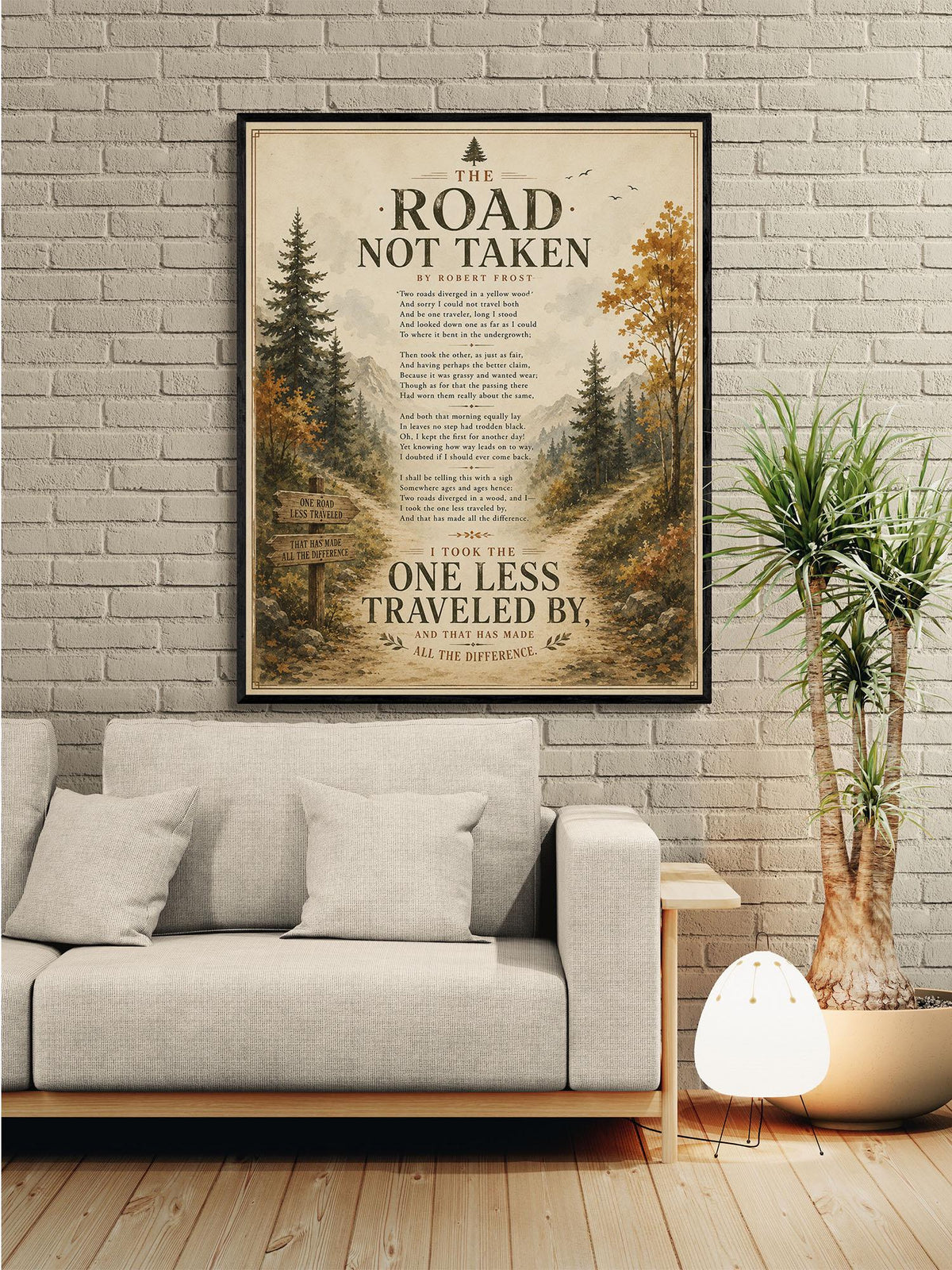 The Road Not Taken Print by Robert Frost | Inspirational Poem Wall Art | Rustic Landscape Literature Decor | Book Lover Gift