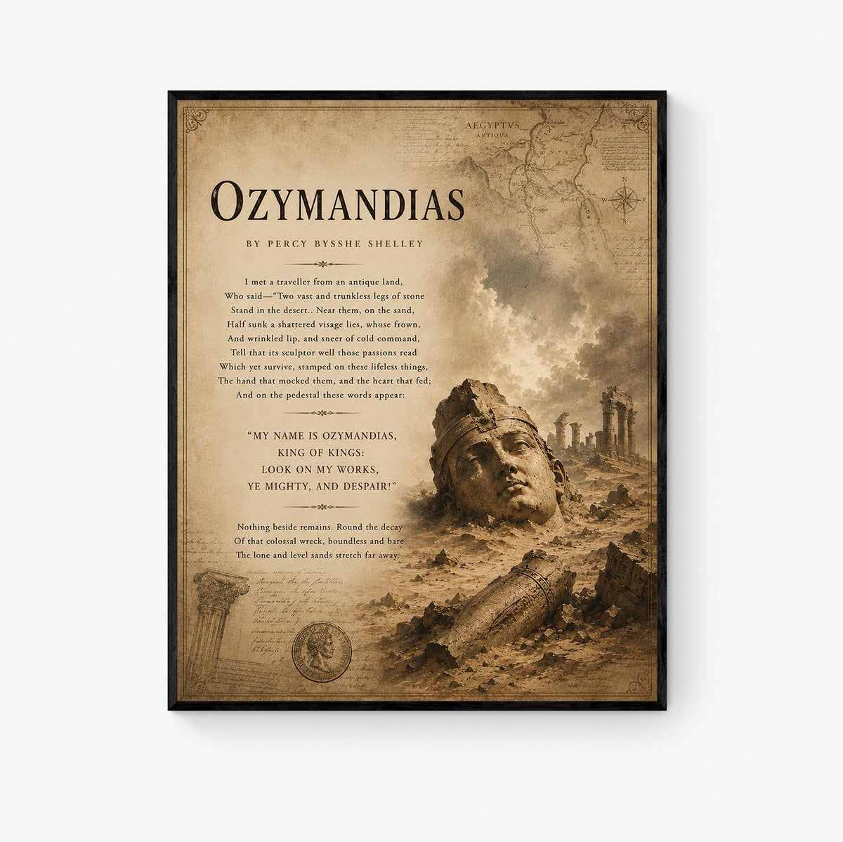 Ozymandias by Percy Bysshe Shelley Print | Classic Poetry Wall Art | Literary Decor | Ancient Egypt | Book Lover Gift