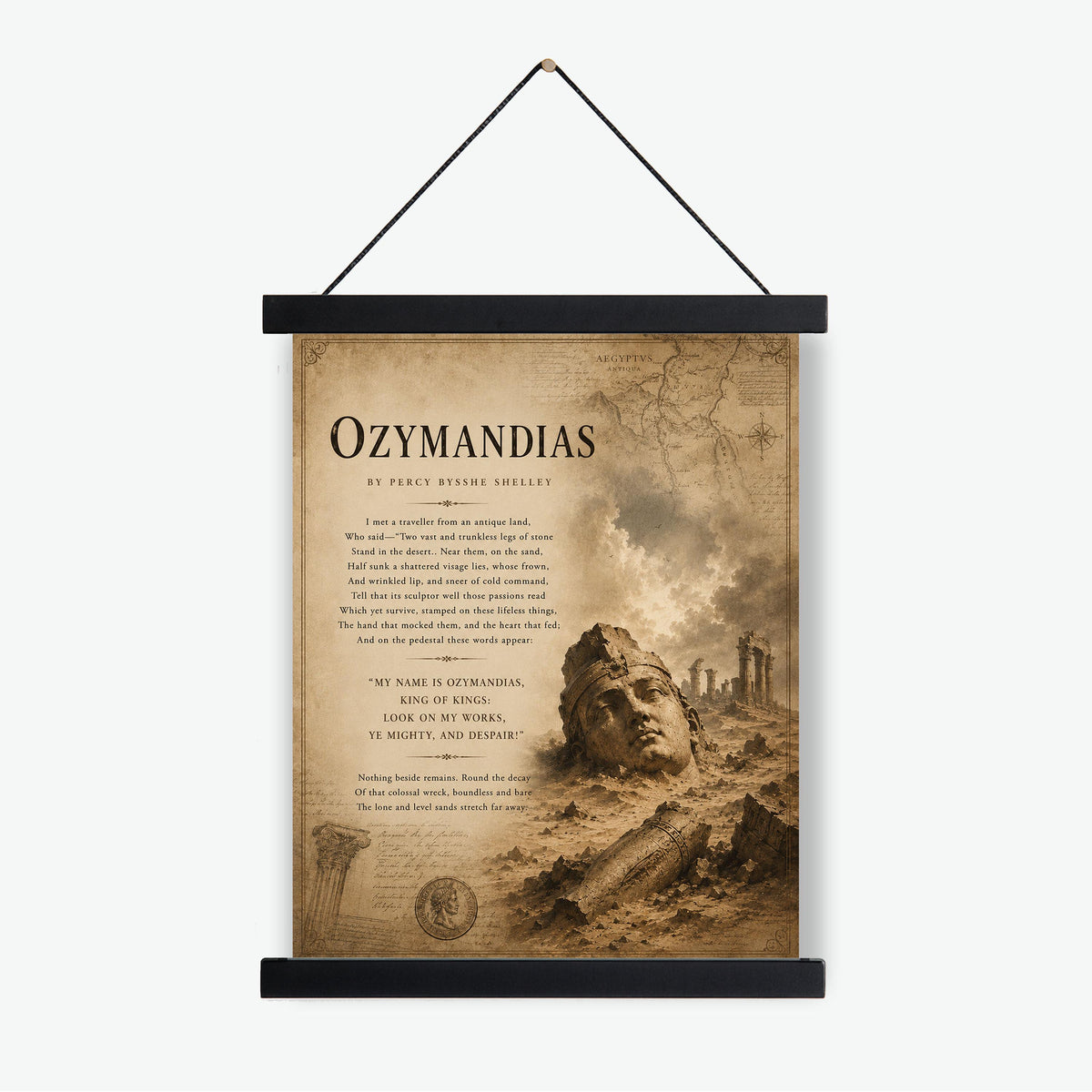 Ozymandias by Percy Bysshe Shelley Print | Classic Poetry Wall Art | Literary Decor | Ancient Egypt | Book Lover Gift