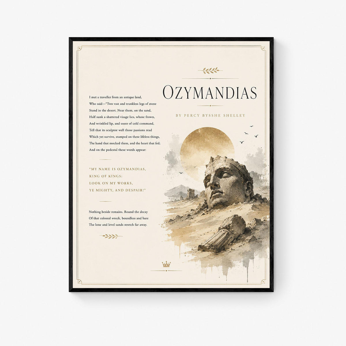 Minimalist Ozymandias Print | Percy Bysshe Shelley Poem Wall Art | Literary Decor | Ancient Egypt Poetry Gift