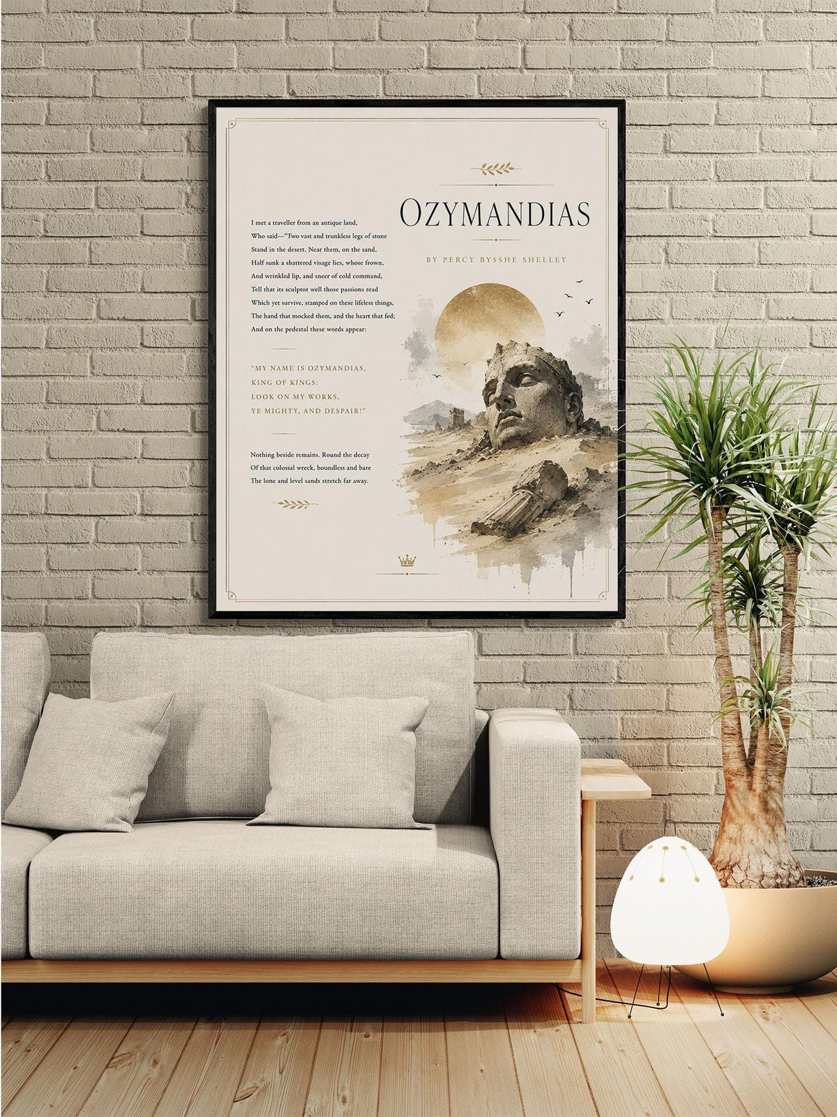 Minimalist Ozymandias Print | Percy Bysshe Shelley Poem Wall Art | Literary Decor | Ancient Egypt Poetry Gift