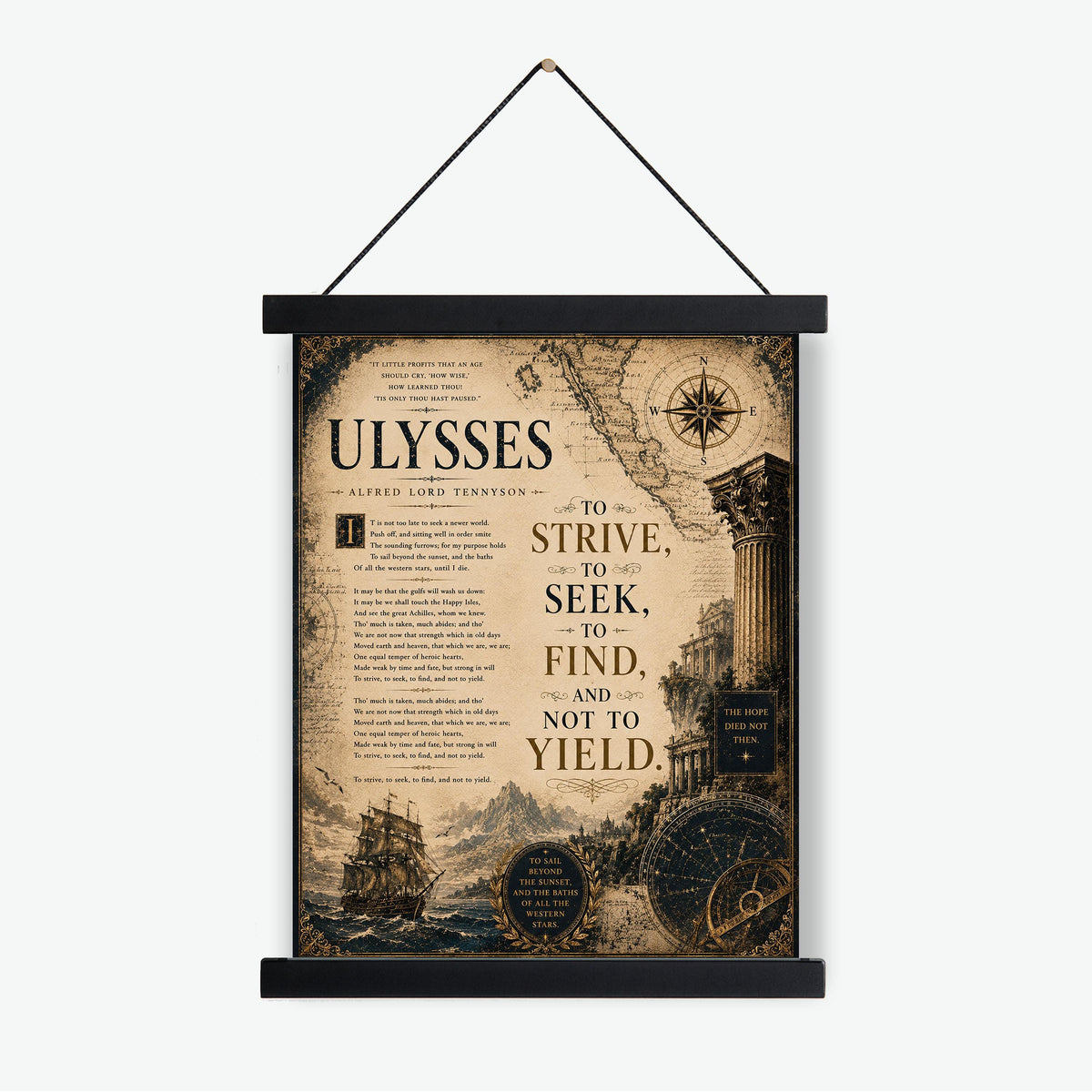 Ulysses by Alfred Lord Tennyson Print | To Strive To Seek To Find Wall Art | Literary Decor | Dark Academia Gift