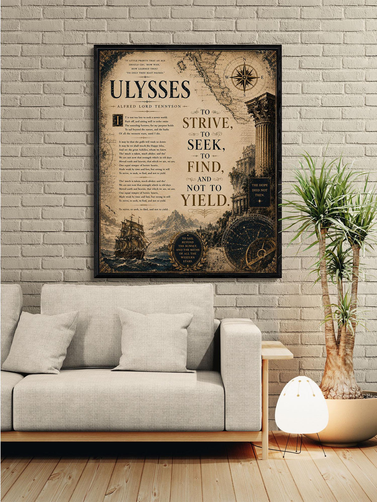 Ulysses by Alfred Lord Tennyson Print | To Strive To Seek To Find Wall Art | Literary Decor | Dark Academia Gift
