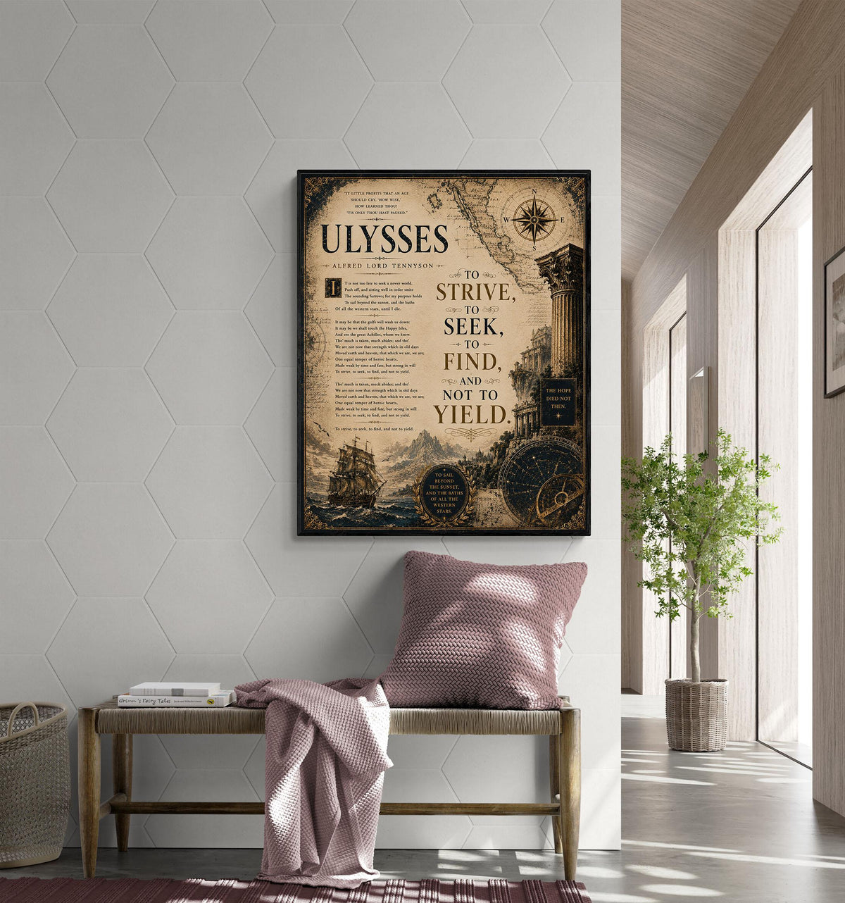 Ulysses by Alfred Lord Tennyson Print | To Strive To Seek To Find Wall Art | Literary Decor | Dark Academia Gift