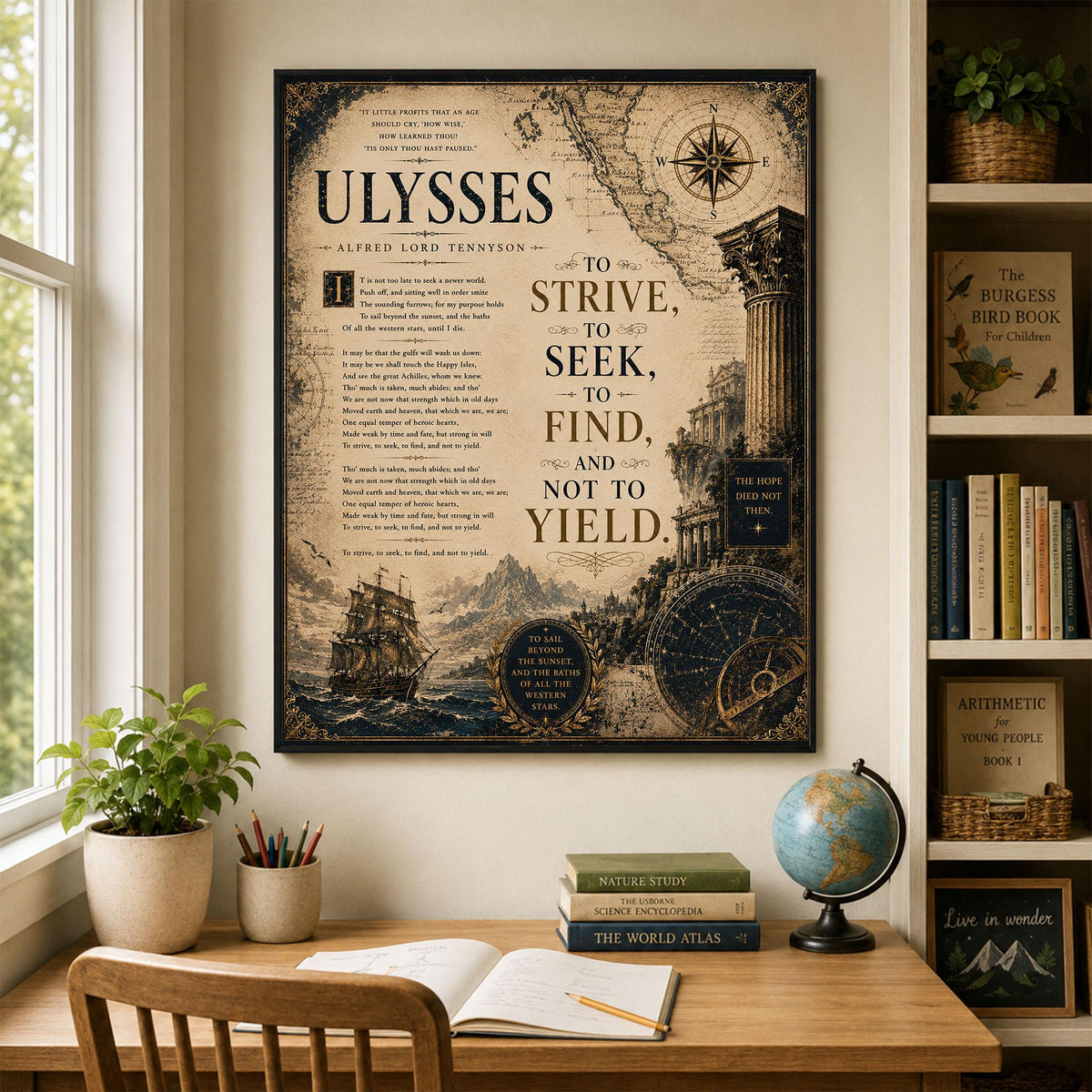 Ulysses by Alfred Lord Tennyson Print | To Strive To Seek To Find Wall Art | Literary Decor | Dark Academia Gift