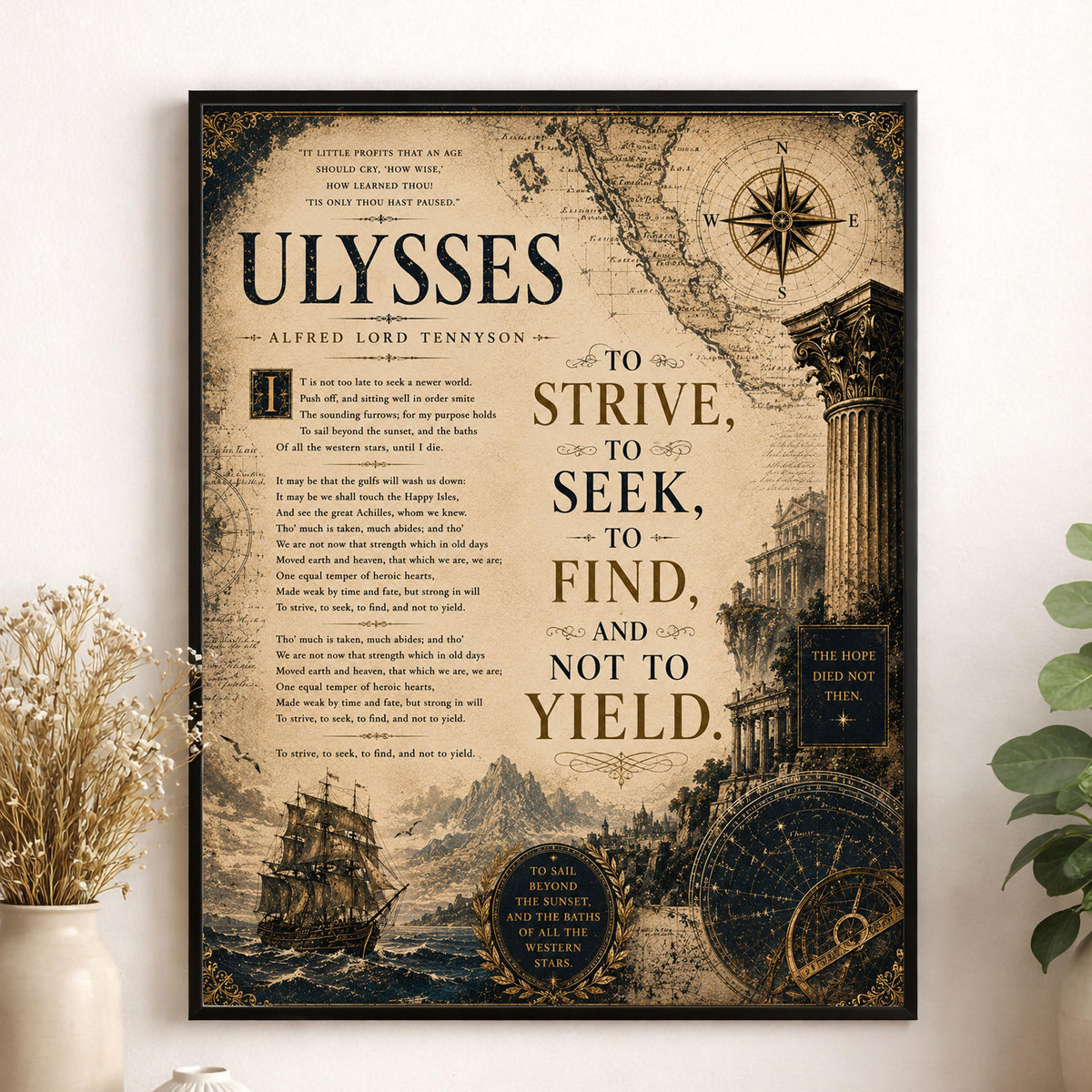 Ulysses by Alfred Lord Tennyson Print | To Strive To Seek To Find Wall Art | Literary Decor | Dark Academia Gift
