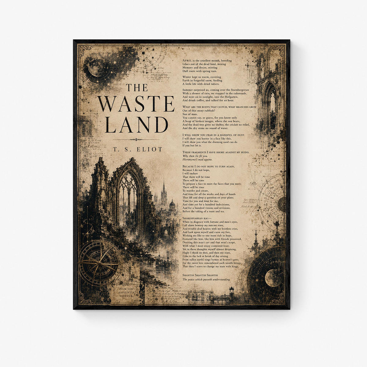 The Waste Land Print | T.S. Eliot Poetry Wall Art | Dark Academia Literary Decor | Gothic Library Art Gift