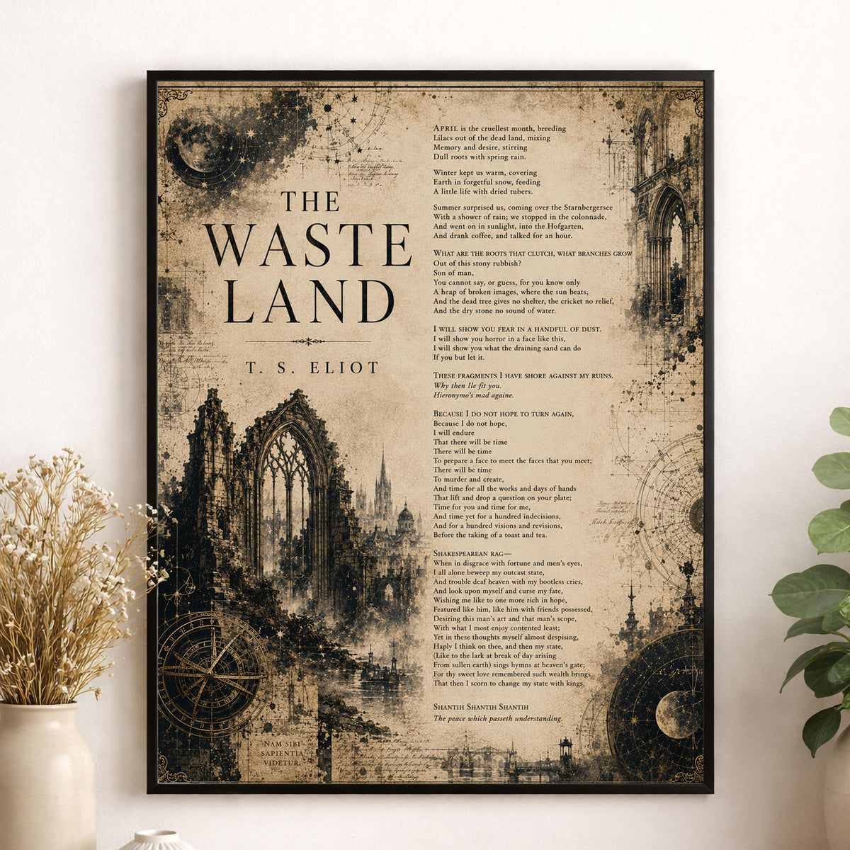 The Waste Land Print | T.S. Eliot Poetry Wall Art | Dark Academia Literary Decor | Gothic Library Art Gift