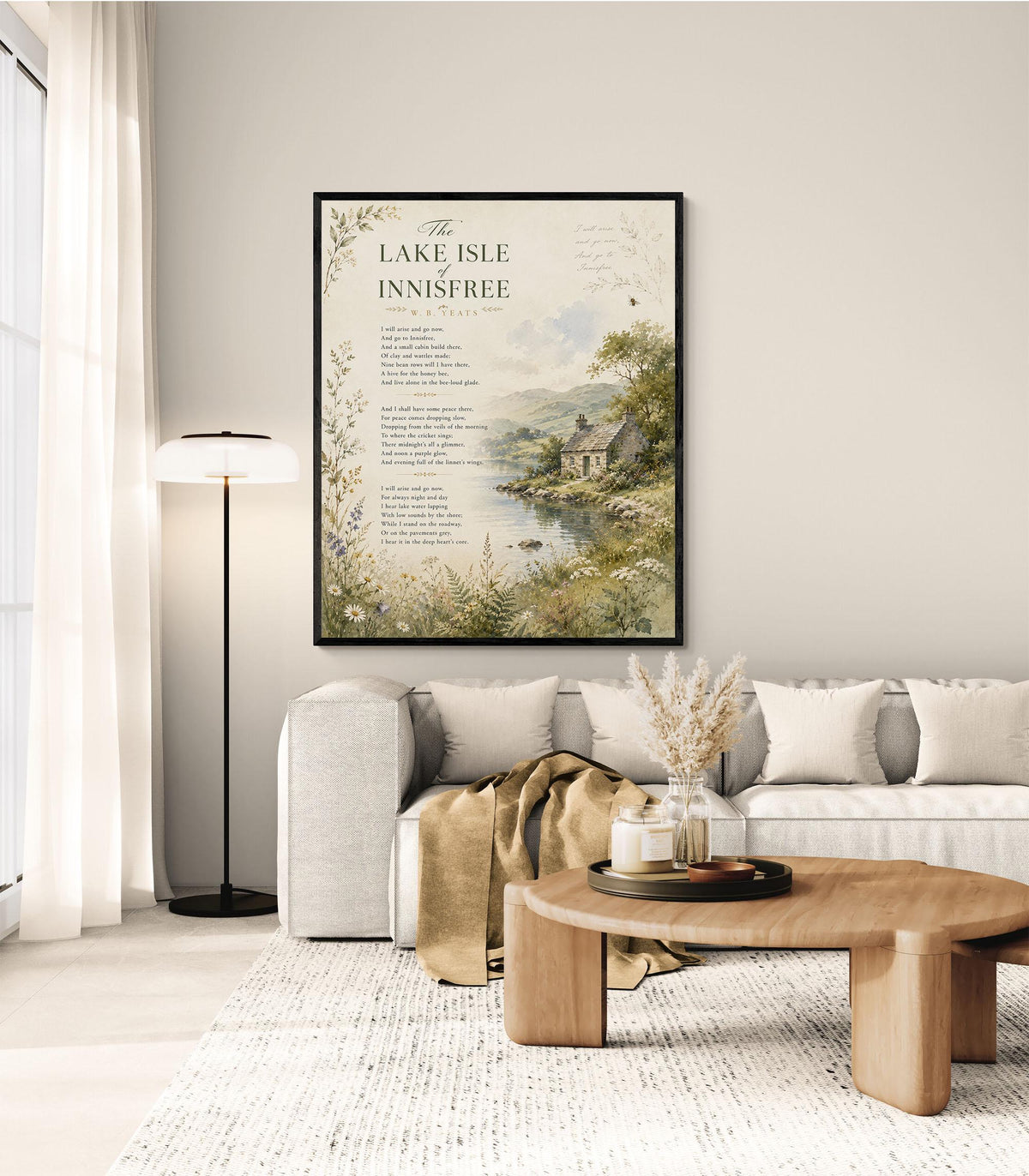 Lake Isle of Innisfree Print | W.B. Yeats Poetry Wall Art | Cottagecore Landscape Decor | Literary Gift