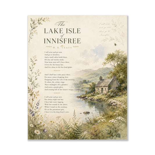 Lake Isle of Innisfree Print | W.B. Yeats Poetry Wall Art | Cottagecore Landscape Decor | Literary Gift