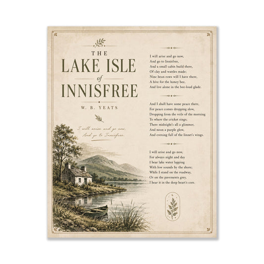 Lake Isle of Innisfree Print | W.B. Yeats Poetry Wall Art | Cottagecore Landscape Decor | Literary Gift | Poetry Lovers Gift