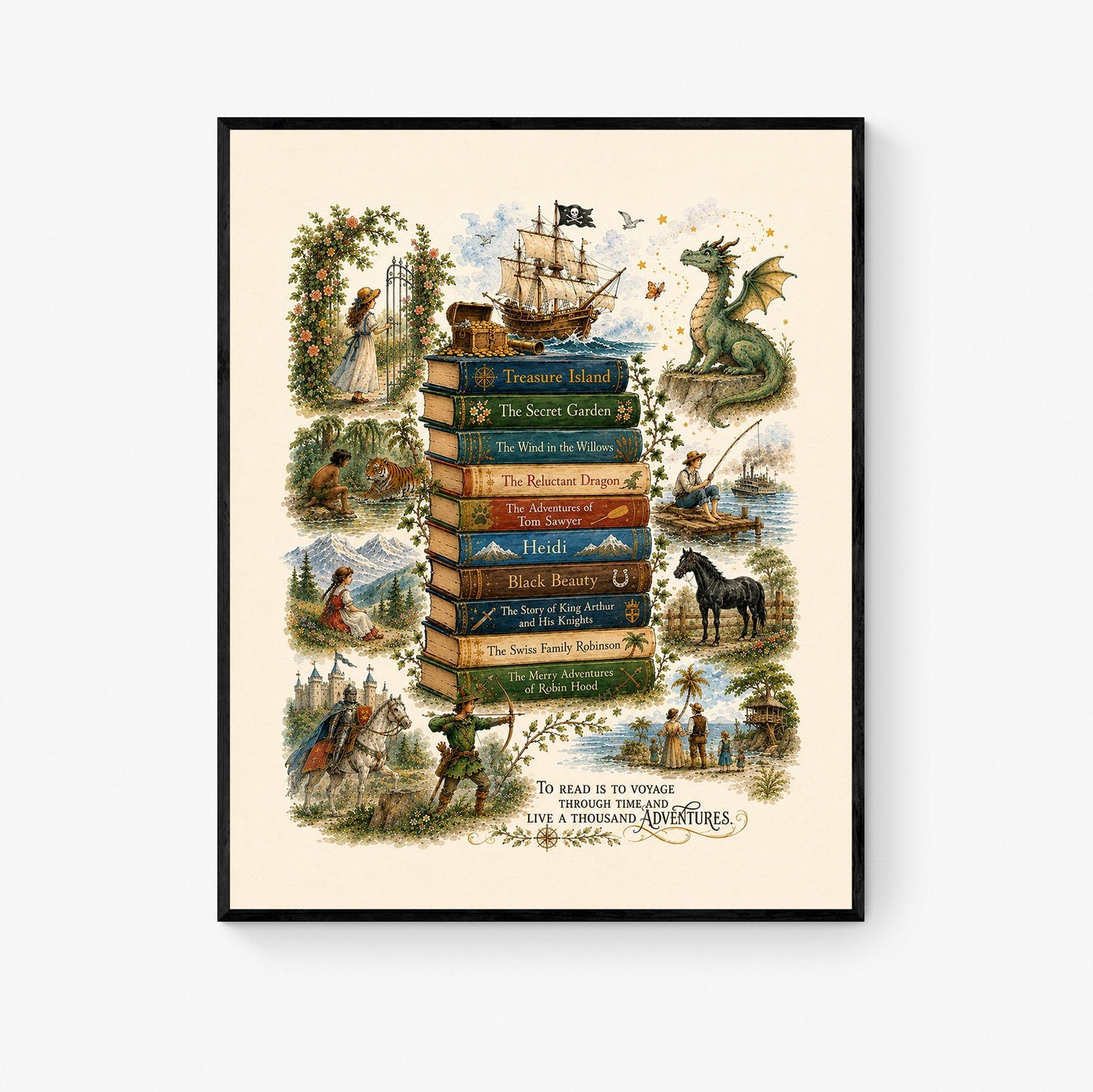 Children's Classic Books Wall Art Print | Literary Nursery Home Decor | Reading Room | Kids Literature | Literary Poster