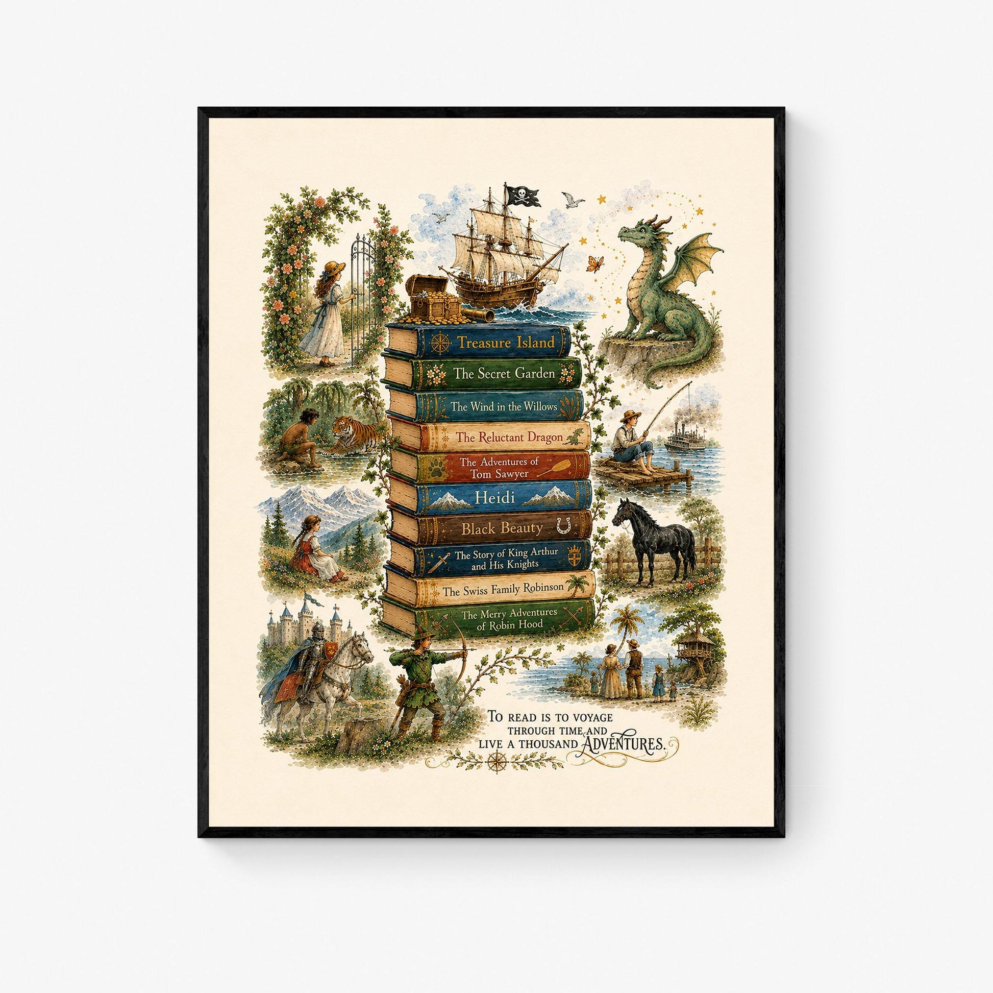 Children's Classic Books Wall Art Print | Literary Nursery Home Decor | Reading Room | Kids Literature | Literary Poster