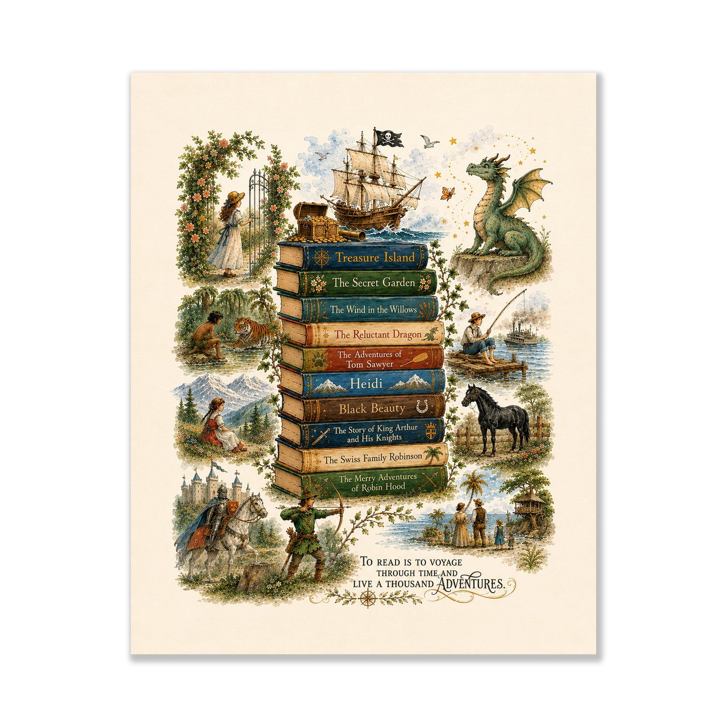 Children's Classic Books Wall Art Print | Literary Nursery Home Decor | Reading Room | Kids Literature | Literary Poster