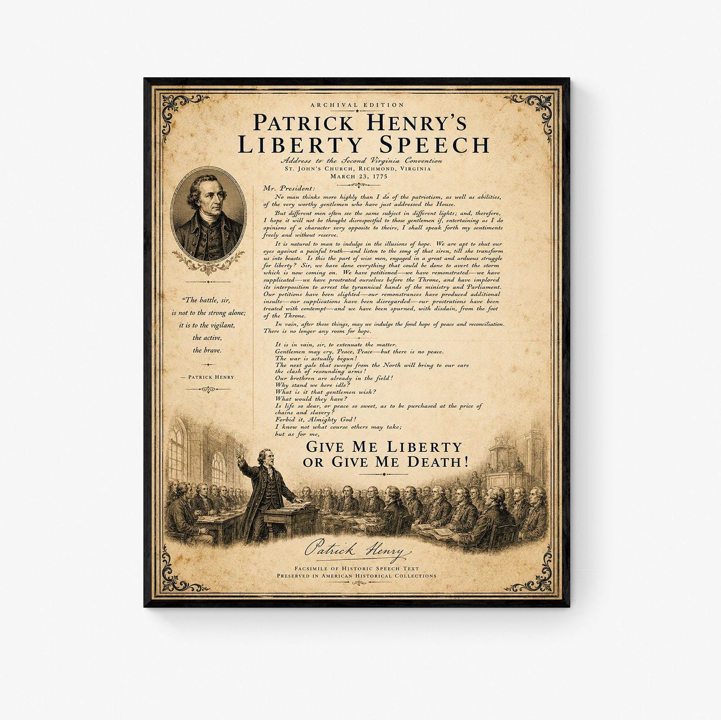 Give Me Liberty Wall Art Print | Patrick Henry's Liberty Speech | American Revolution | Historical Americana | Vintage Patriotic Home Decor
