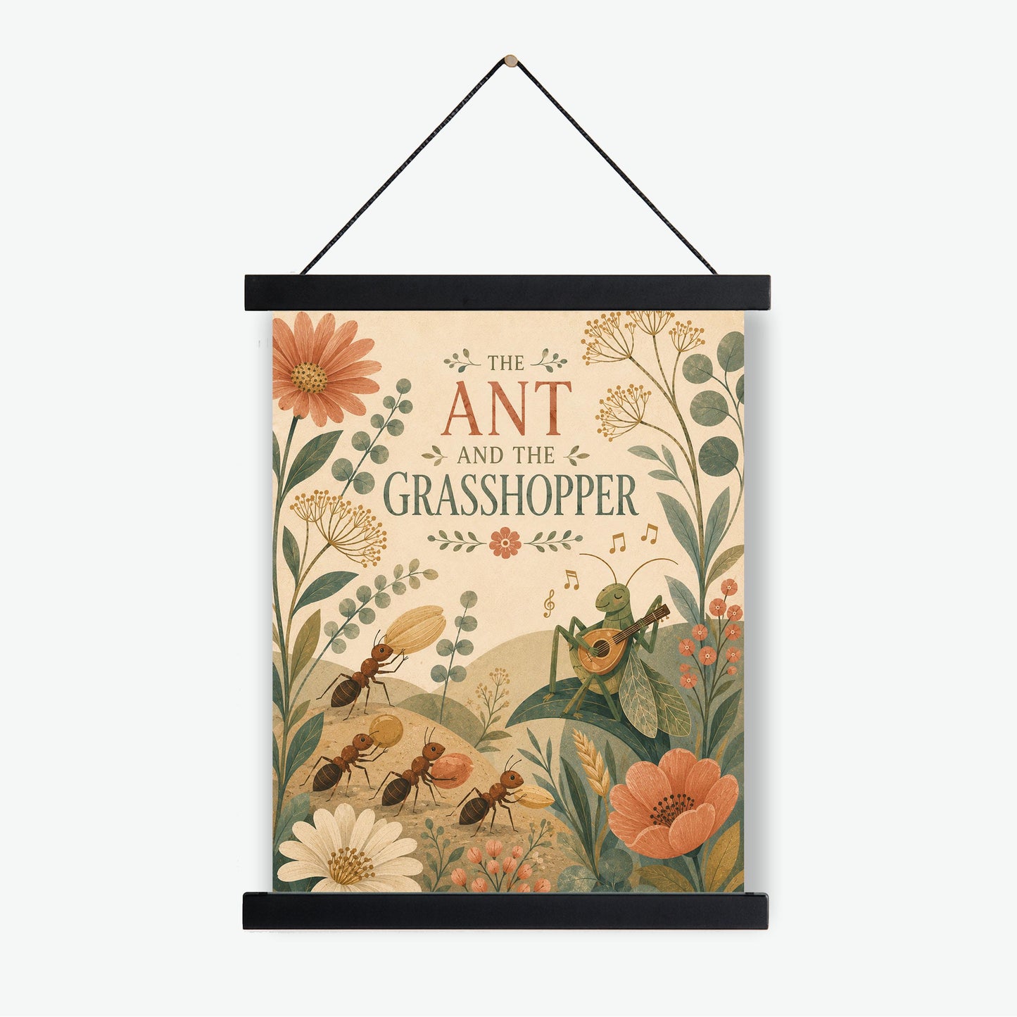 The Ant and the Grasshopper Nursery Wall Art Print | Aesop's Fable Home Decor | Reading Room | Kids Literature | Literary Poster