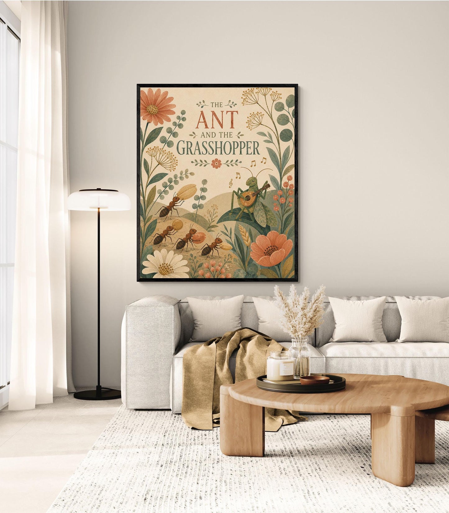 The Ant and the Grasshopper Nursery Wall Art Print | Aesop's Fable Home Decor | Reading Room | Kids Literature | Literary Poster