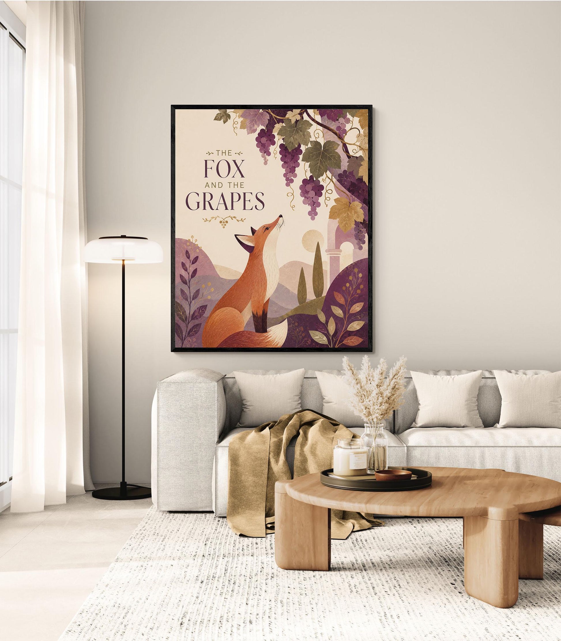 The Fox and the Grapes Nursery Wall Art Print | Aesop's Fable Home Decor | Reading Room | Kids Literature | Literary Illustration Poster