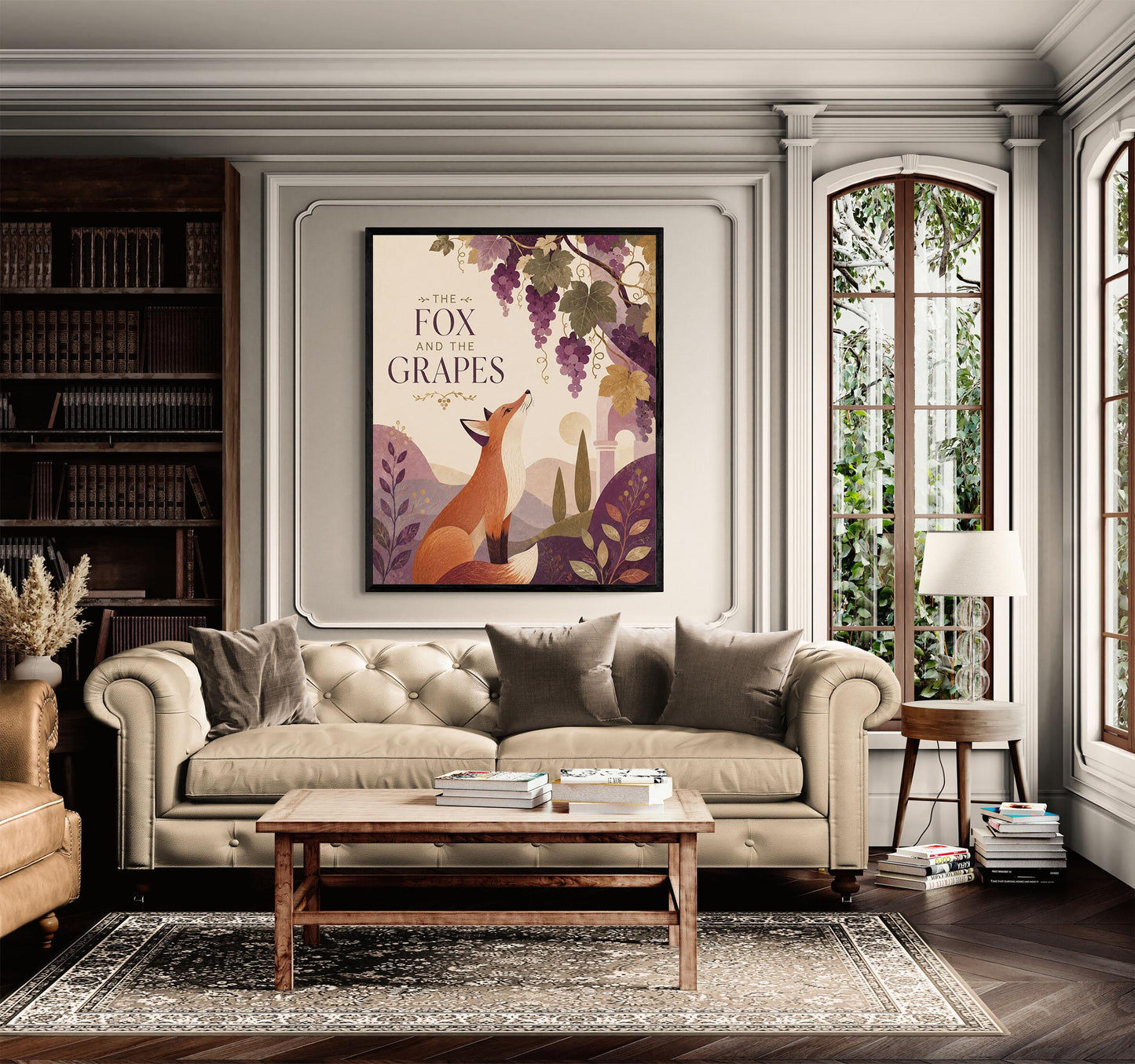 The Fox and the Grapes Nursery Wall Art Print | Aesop's Fable Home Decor | Reading Room | Kids Literature | Literary Illustration Poster