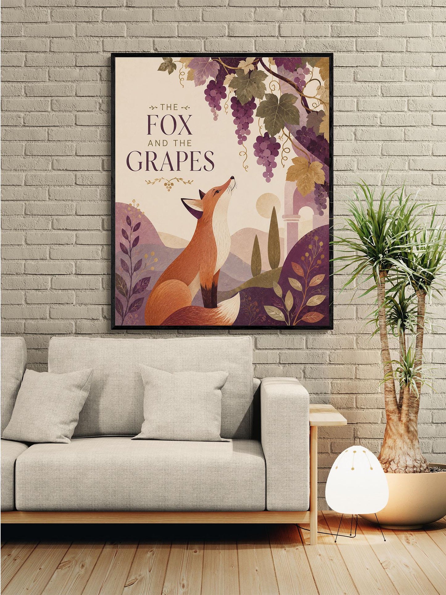 The Fox and the Grapes Nursery Wall Art Print | Aesop's Fable Home Decor | Reading Room | Kids Literature | Literary Illustration Poster