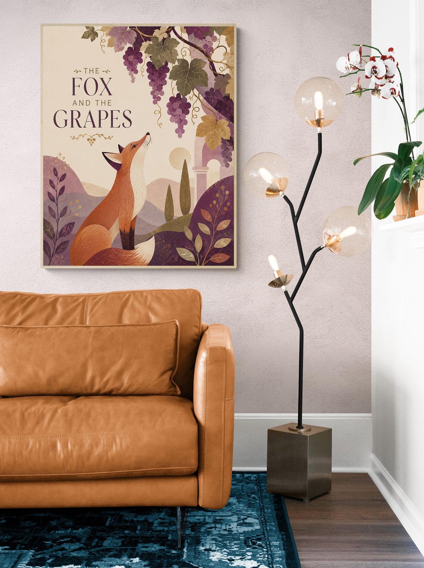 The Fox and the Grapes Nursery Wall Art Print | Aesop's Fable Home Decor | Reading Room | Kids Literature | Literary Illustration Poster
