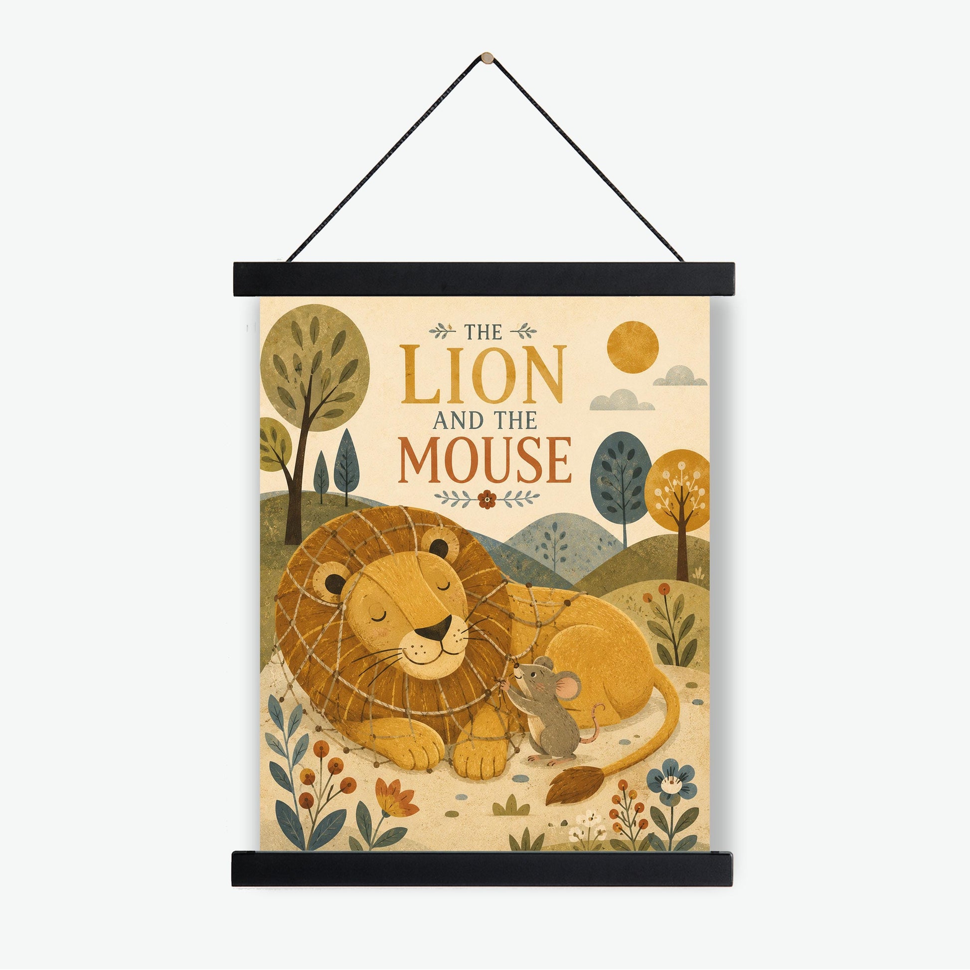 The Lion and the Mouse Nursery Wall Art Print | Aesop's Fable Home Decor | Reading Room | Kids Literature | Literary Illustration Poster