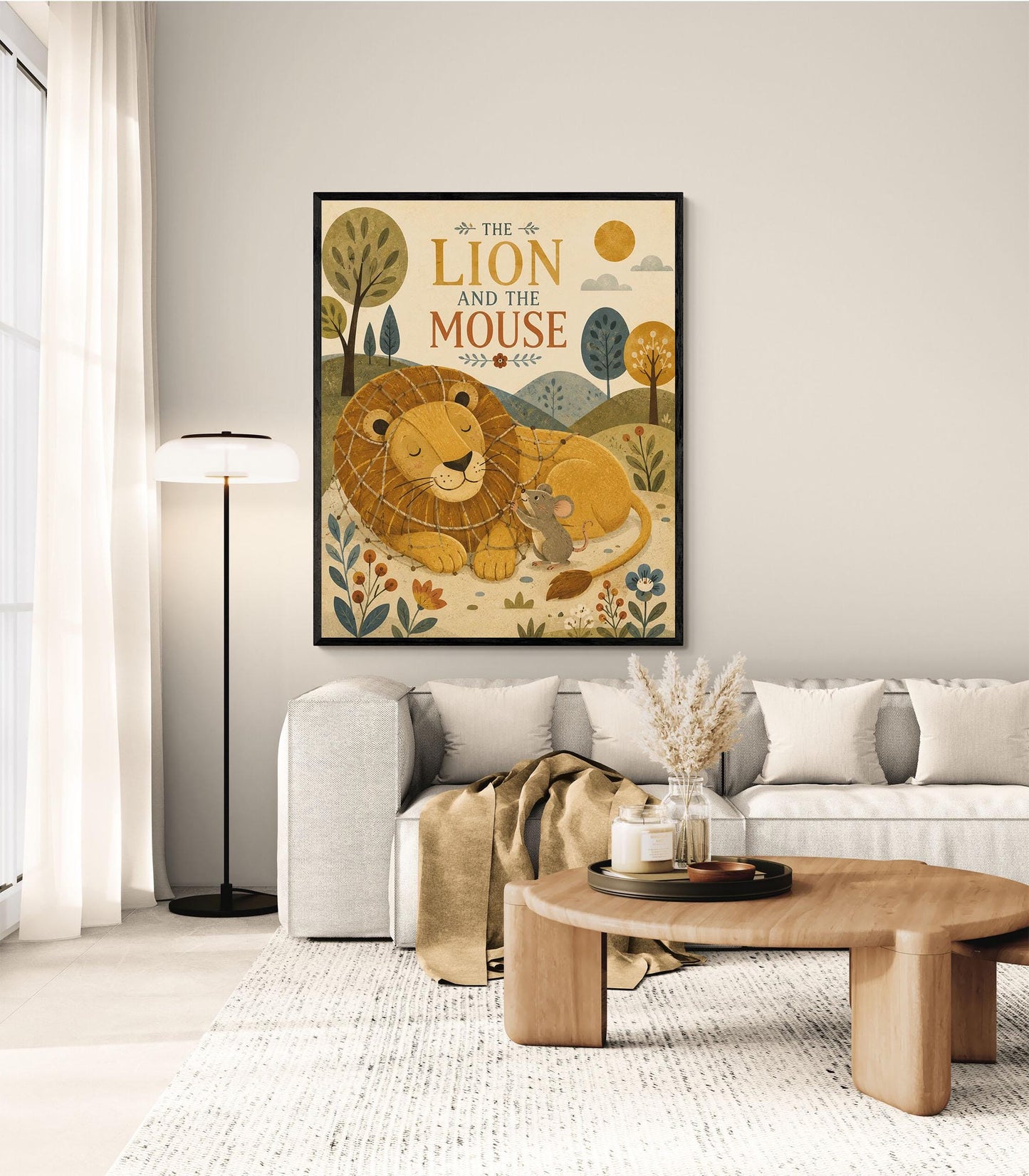 The Lion and the Mouse Nursery Wall Art Print | Aesop's Fable Home Decor | Reading Room | Kids Literature | Literary Illustration Poster