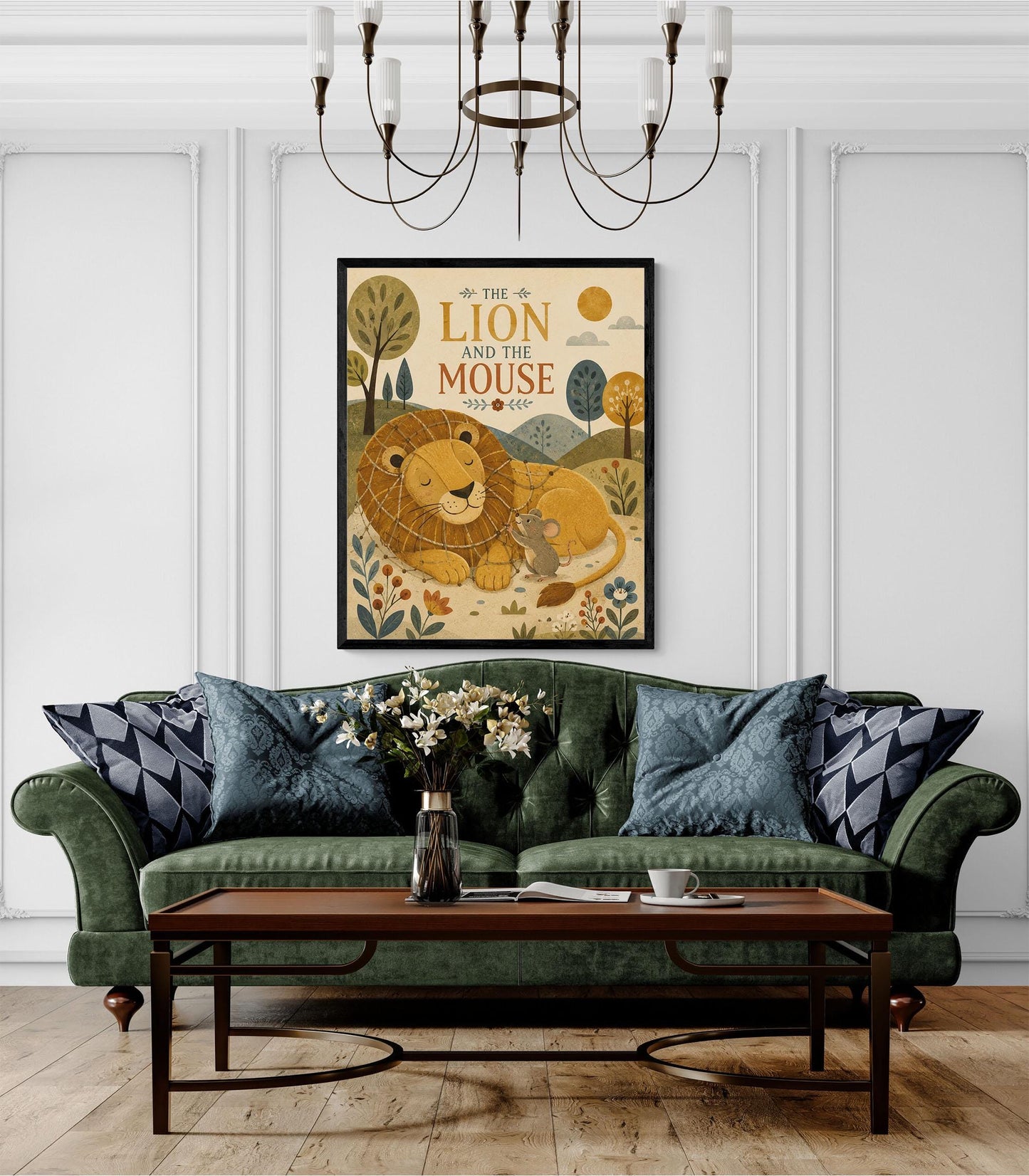 The Lion and the Mouse Nursery Wall Art Print | Aesop's Fable Home Decor | Reading Room | Kids Literature | Literary Illustration Poster