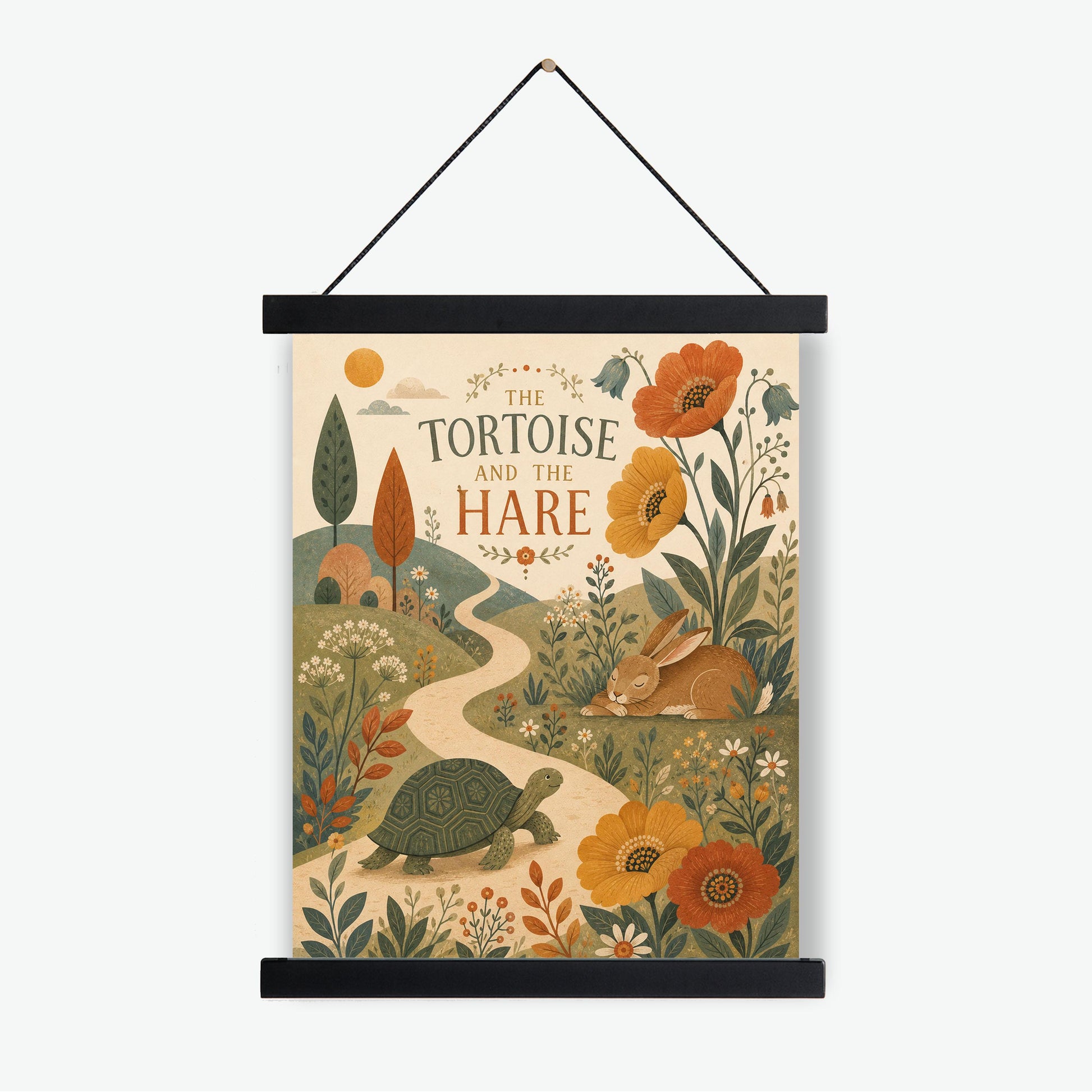 The Tortoise and the Hare Nursery Wall Art Print | Aesop's Fable Home Decor | Reading Room | Kids Literature | Literary Illustration Poster