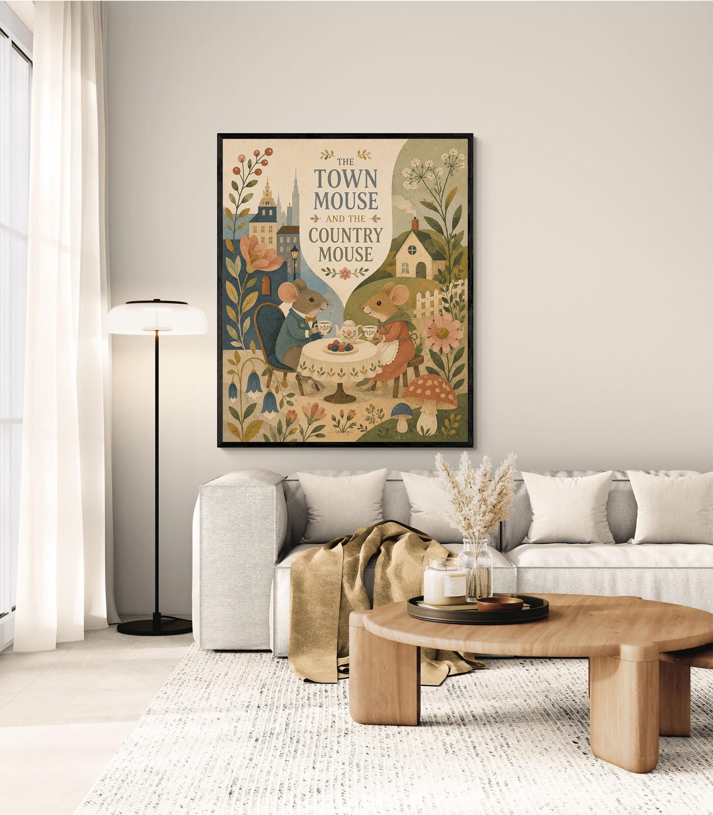 The Town Mouse and the Country Mouse Nursery Wall Art Print | Aesop's Fable Home Decor | Reading Room | Kids | Literary Illustration Poster