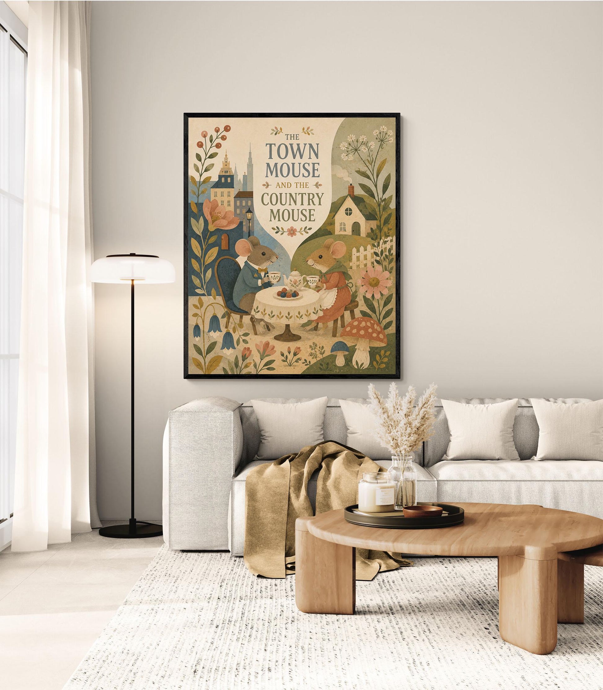 The Town Mouse and the Country Mouse Nursery Wall Art Print | Aesop's Fable Home Decor | Reading Room | Kids | Literary Illustration Poster