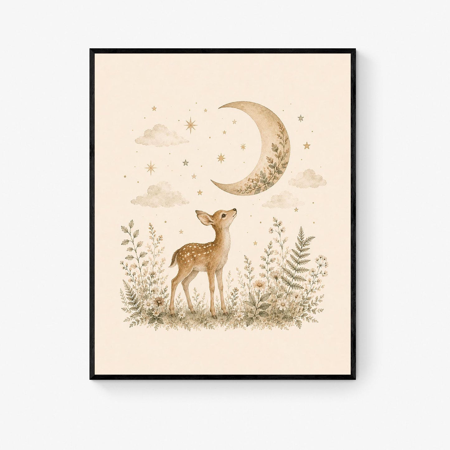 Moonlit Baby Deer Fawn Nursery Wall Art Print | Children’s Home Decor | Woodland Animal | For Boy | Kids | Girl | Cottage core | Artwork