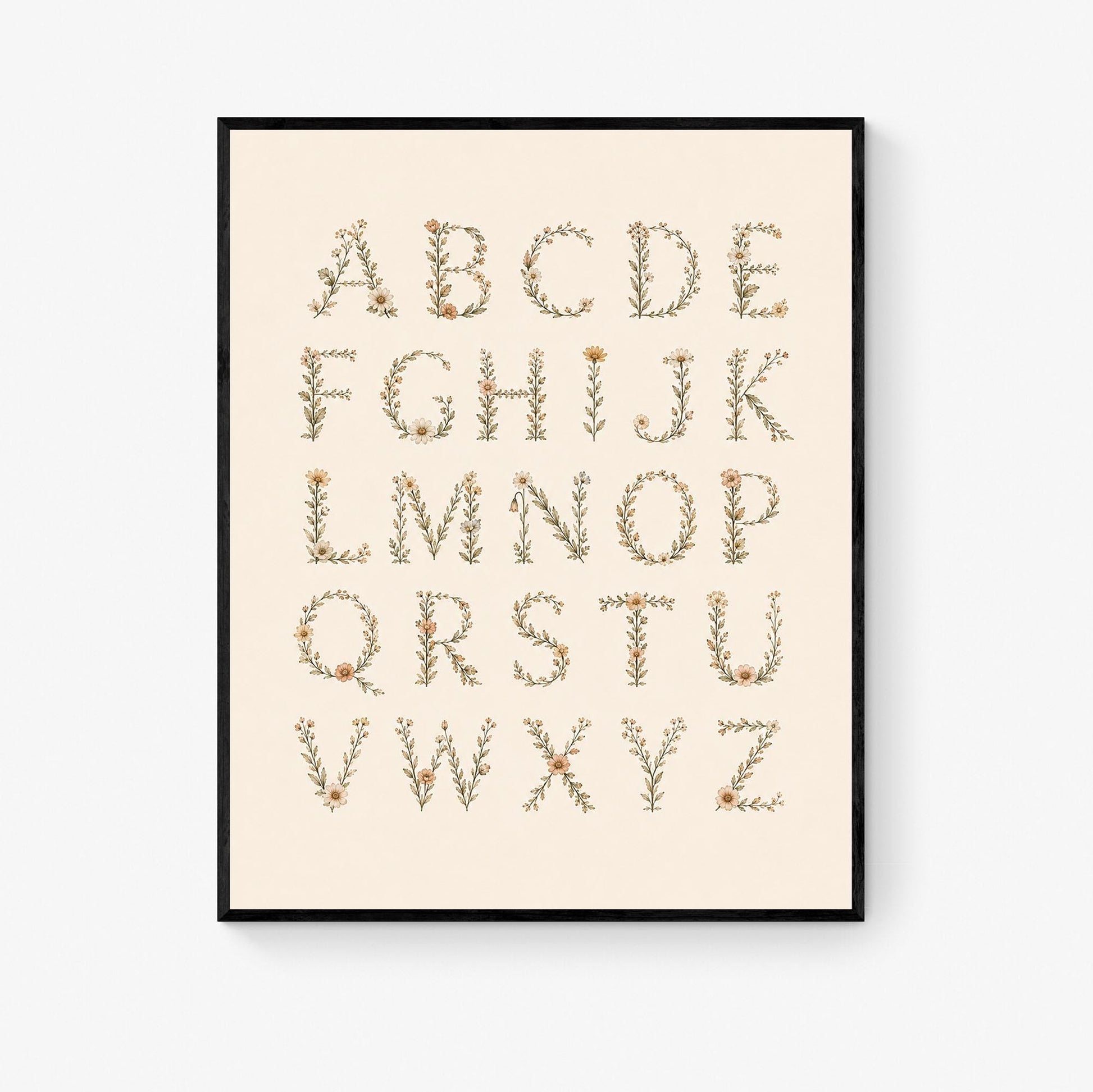 Floral Alphabet Nursery Wall Art Print | Children’s Home Decor | Botanical ABC | For Boy | Kids | Girl | Cottage core | Artwork