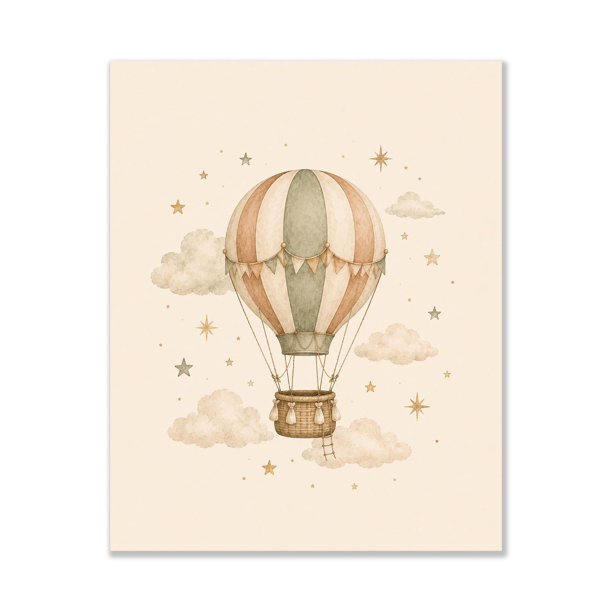 Hot Air Balloon Nursery Wall Art Print | Children’s Home Decor | Night Sky | Boho | For Boy | Kids | Girl | Cottage core | Artwork