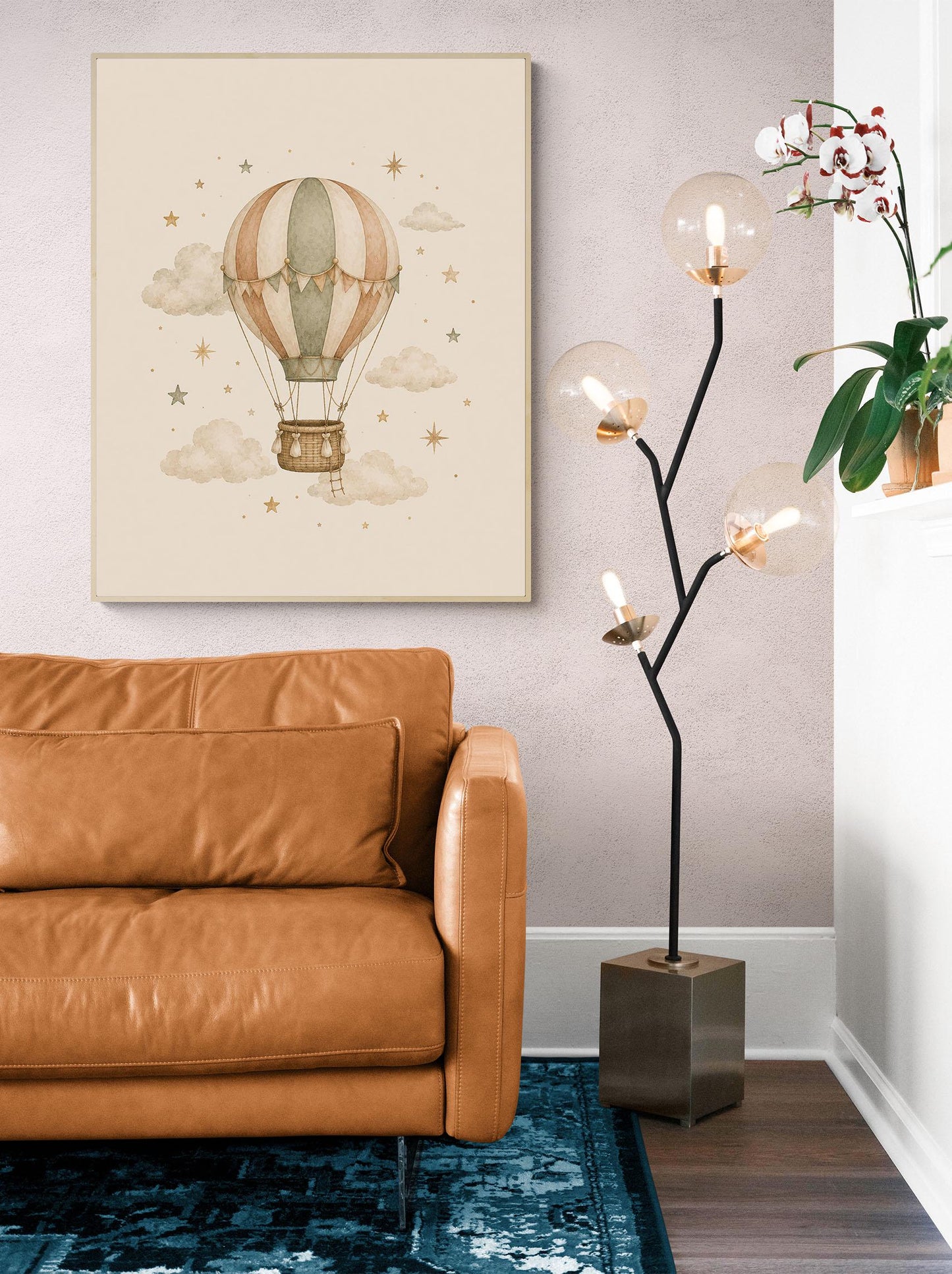 Hot Air Balloon Nursery Wall Art Print | Children’s Home Decor | Night Sky | Boho | For Boy | Kids | Girl | Cottage core | Artwork